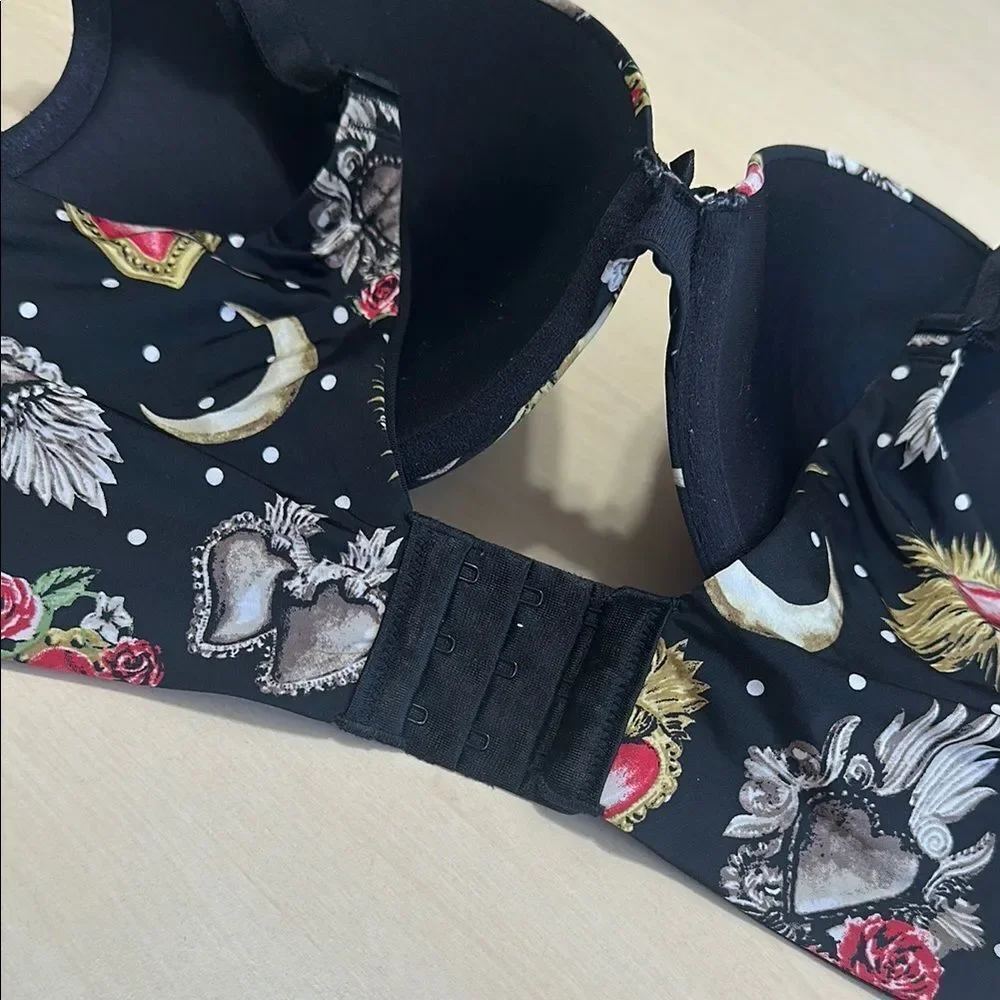 Torrid Curve Plunge Bra Black Celestial Print Plus Size 40D Push Up |‎ G-1617